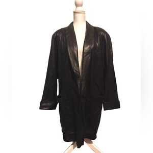 Vintage Tibor Black Oversized Leather Coat | 90s Longline Leather